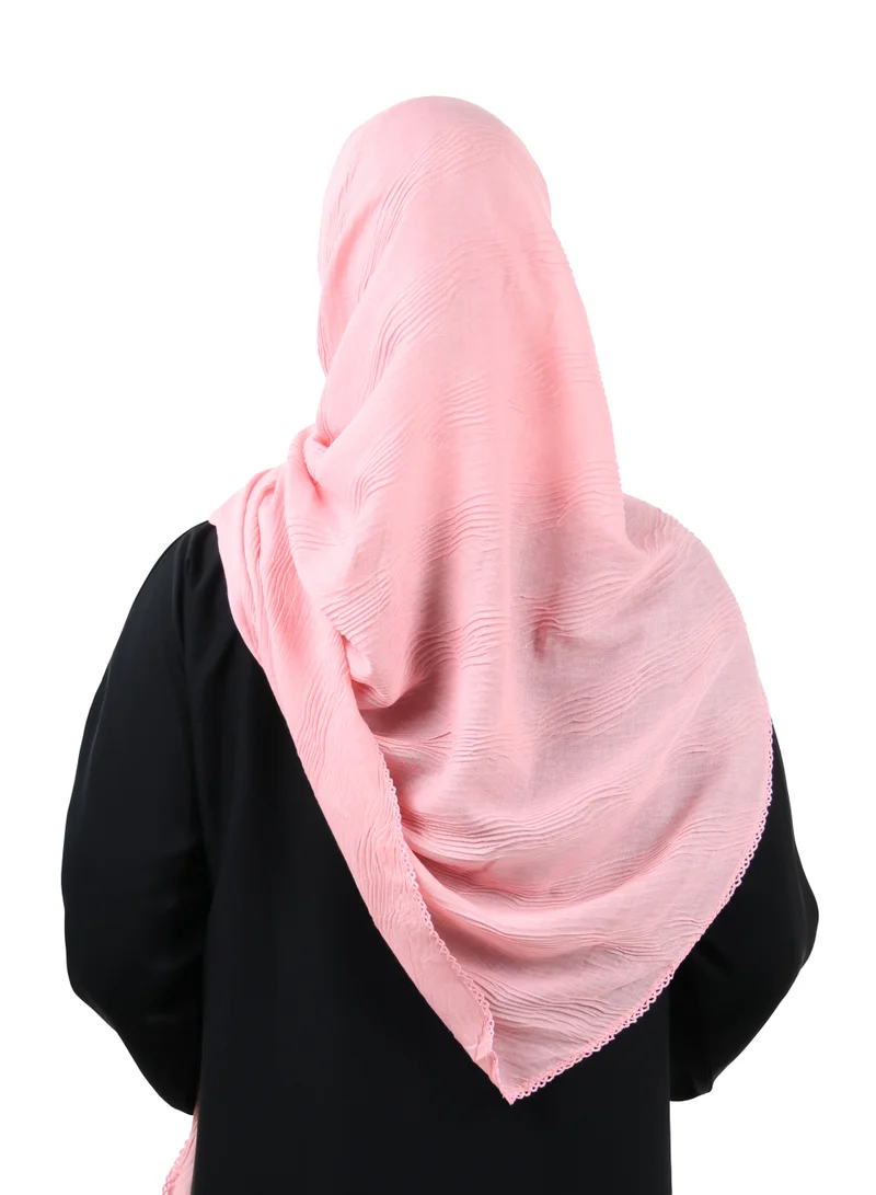 Jameela  Wave Pattern Cotton Crush Scarf with Lace Trim (Dusty Pink) for Women | Best Price UAE