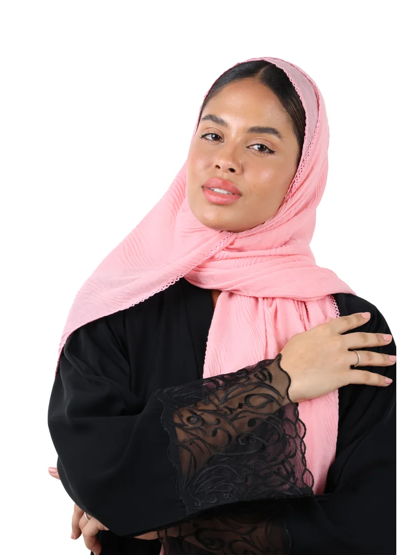 Jameela  Wave Pattern Cotton Crush Scarf with Lace Trim (Dusty Pink) for Women | Best Price UAE