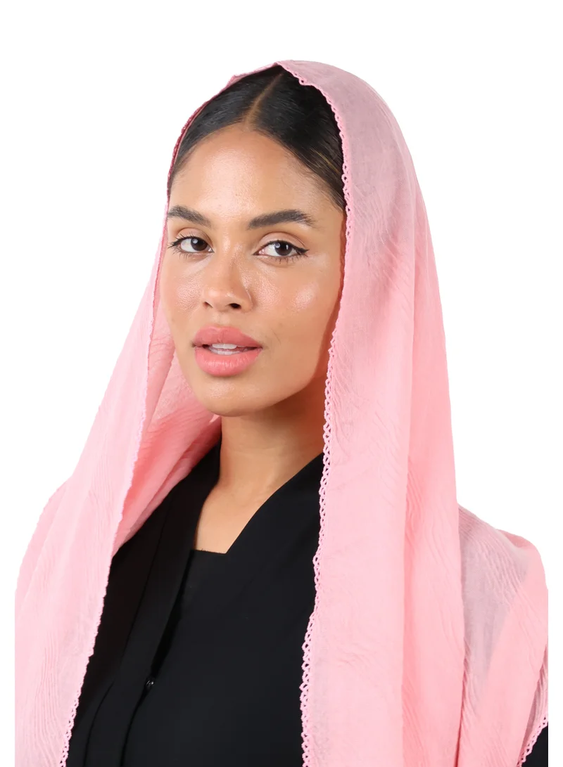 Jameela  Wave Pattern Cotton Crush Scarf with Lace Trim (Dusty Pink) for Women | Best Price UAE