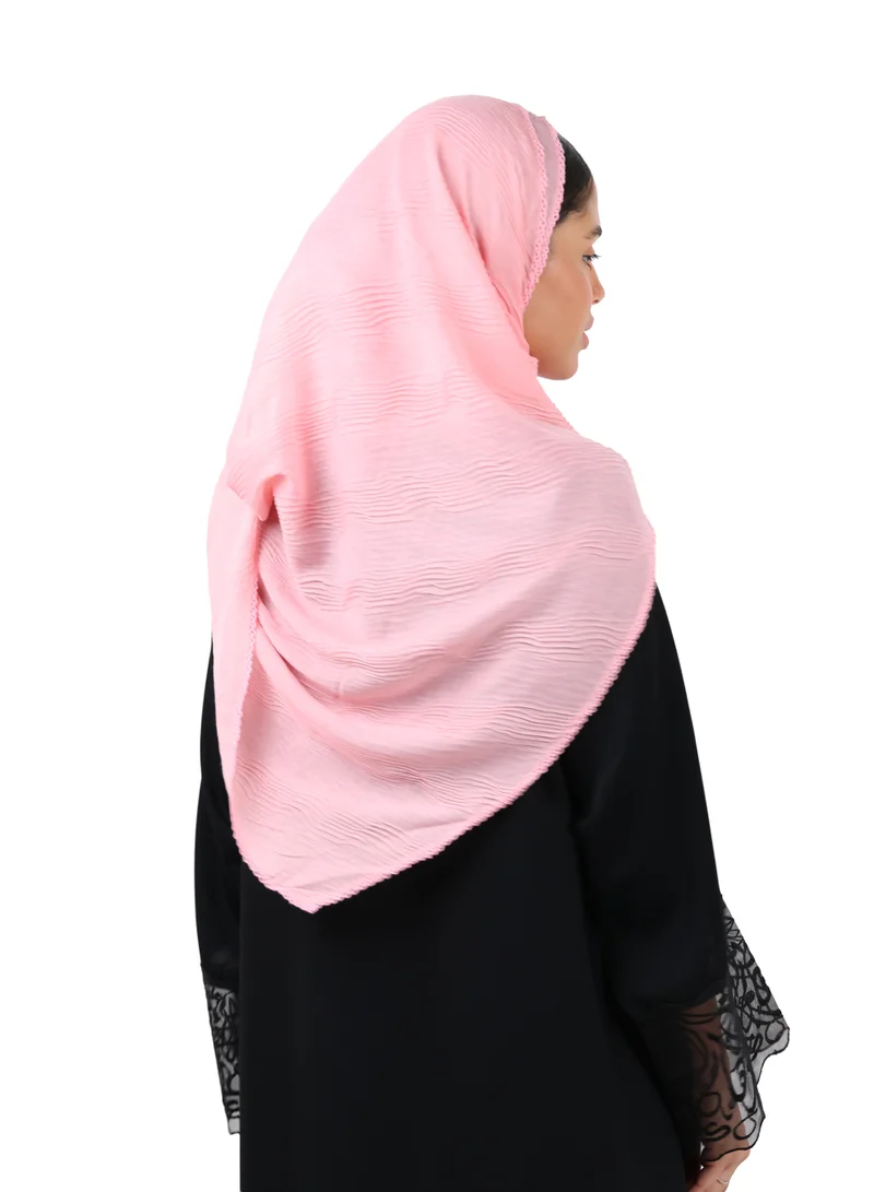 Jameela  Wave Pattern Cotton Crush Scarf with Lace Trim (Dusty Pink) for Women | Best Price UAE