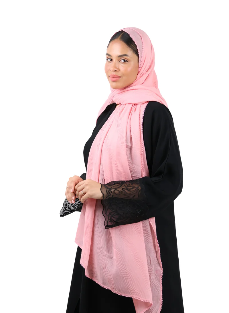 Jameela  Wave Pattern Cotton Crush Scarf with Lace Trim (Dusty Pink) for Women | Best Price UAE