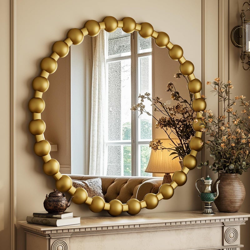 Easly Round Mirror for Wall, 24 Inch Gold Beaded Frame Decorative Vanity Mirror, Circle Bathroom Mirror with High-Definition Lense, Modern Wall Decor for Bathroom, Living Room, Bedroom, Entryway - Image 2