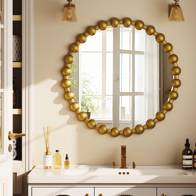 Easly Round Mirror for Wall, 24 Inch Gold Beaded Frame Decorative Vanity Mirror, Circle Bathroom Mirror with High-Definition Lense, Modern Wall Decor for Bathroom, Living Room, Bedroom, Entryway - Image 3