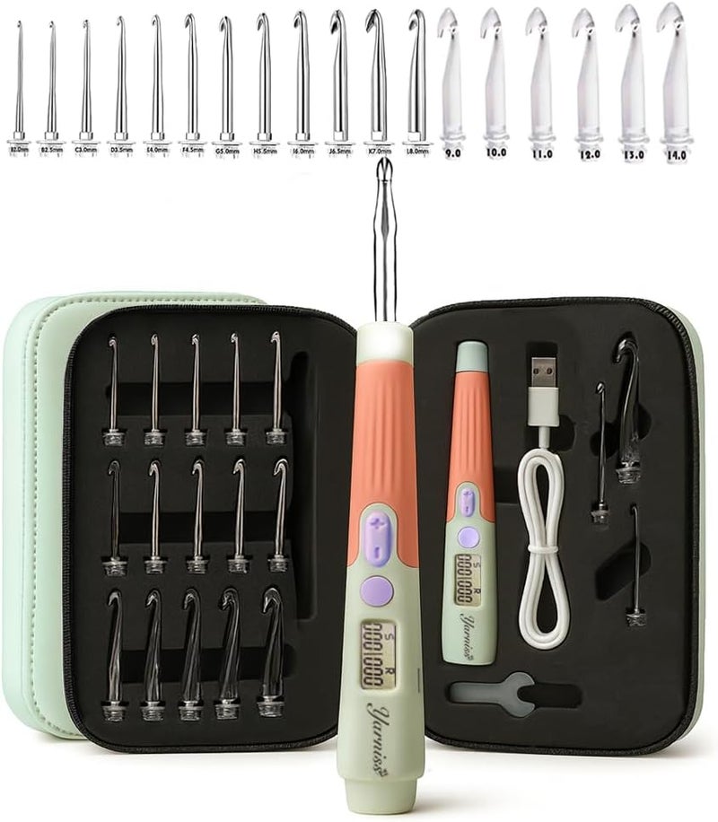 Yarniss مجموعة خطاطيف الكروشيه العدّ، 18 حجم خطاطيف كروشيه مضيئة لعداد الغرز والصفوف 2.0mm-14.0mm - Image 1