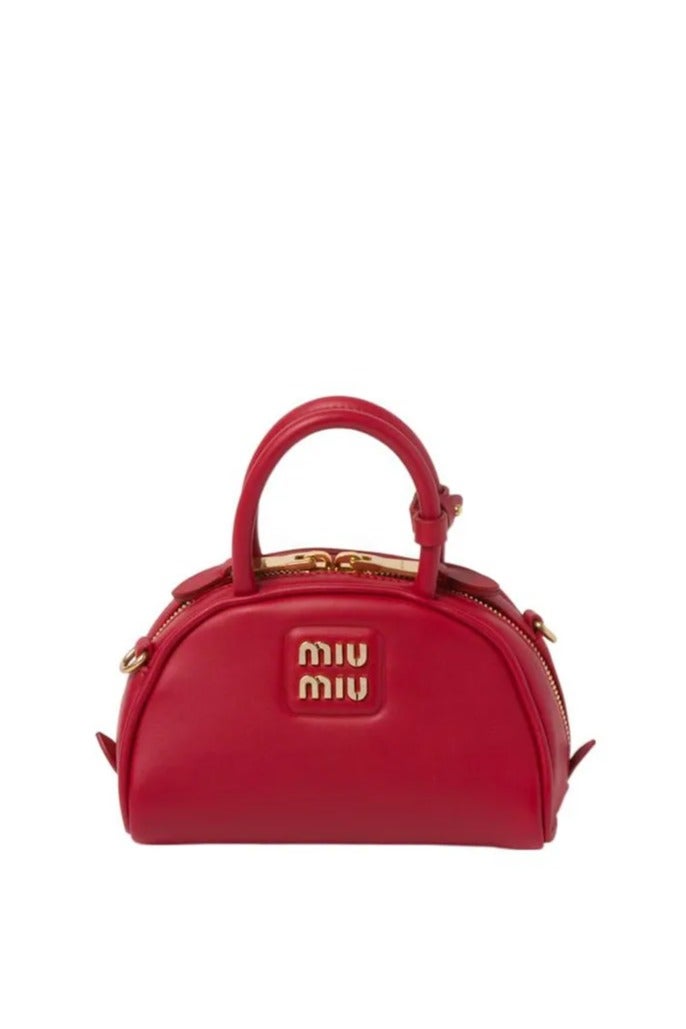 مياو مياو MIU معدن محفور شعار جلد مقبض علوي مع حزام قابل للفصل وقابل للتعديل لارتداء على الكتف لون ذهبي - Image 1