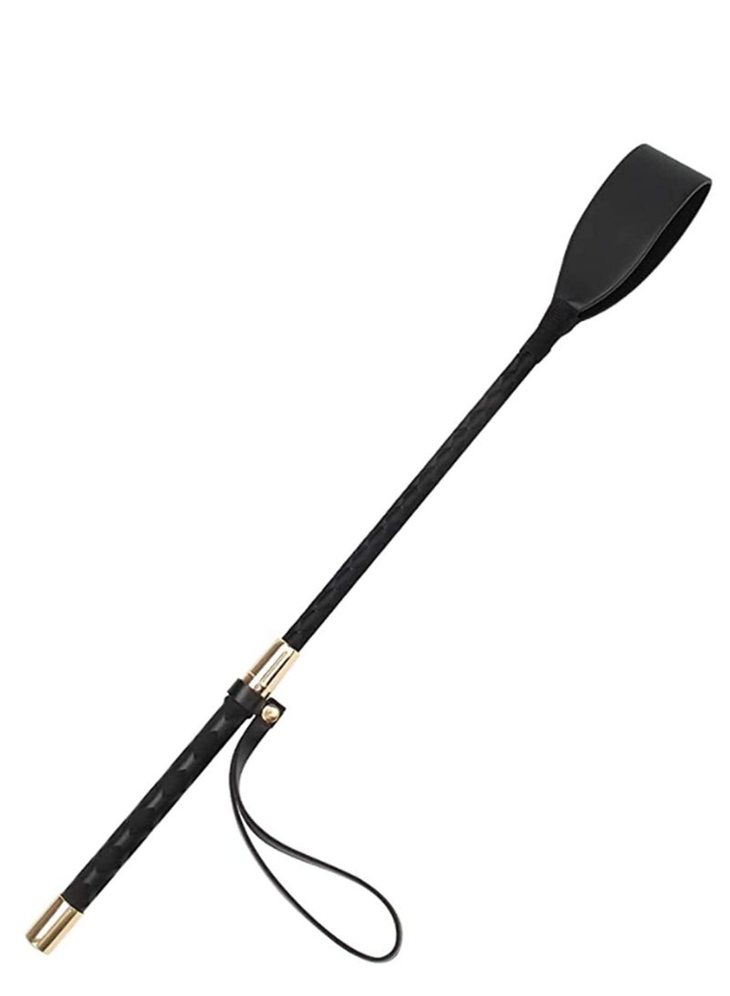 Captaintech Riding Crop for Horse, Black Leather Equestrian Training Tool, 18-Inch Horse Whip with Double Slapper, Premium Quality Equestrianism Horse Riding Crop, Outdoor Training Tool Black - Image 1