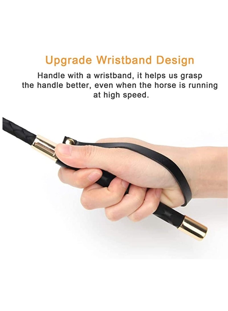 Captaintech Riding Crop for Horse, Black Leather Equestrian Training Tool, 18-Inch Horse Whip with Double Slapper, Premium Quality Equestrianism Horse Riding Crop, Outdoor Training Tool Black - Image 3