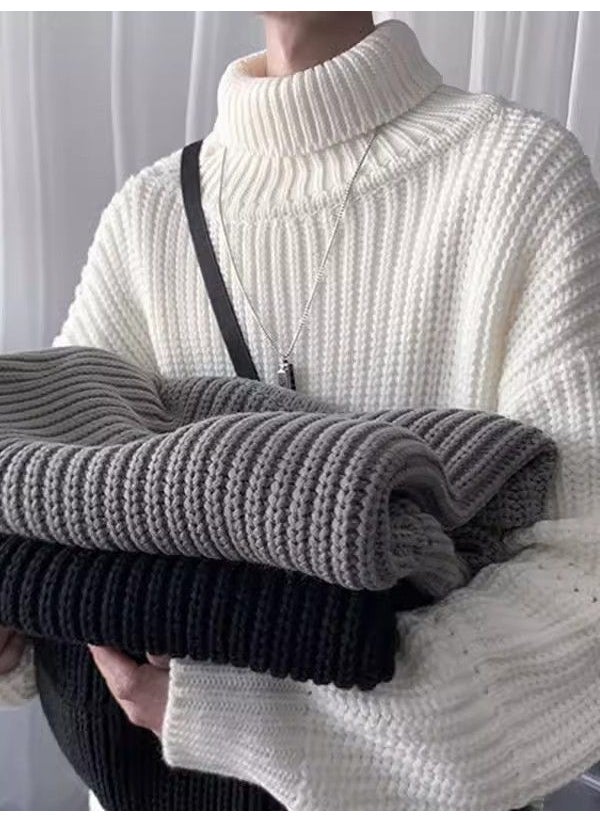 Generic - Mens Plush Deer Wool Pullover Sweater White - Image 1