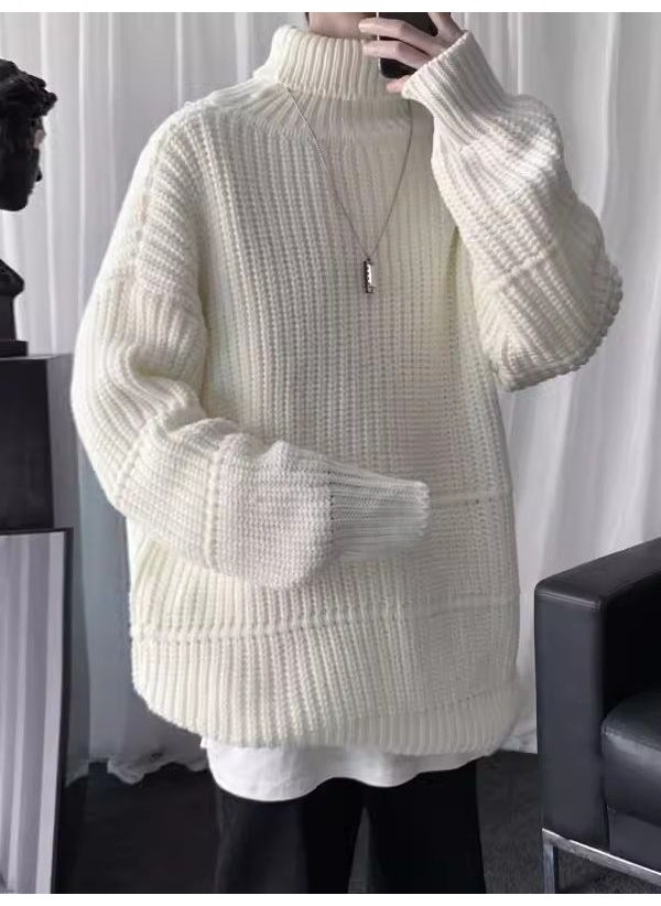 Generic - Mens Plush Deer Wool Pullover Sweater White - Image 1