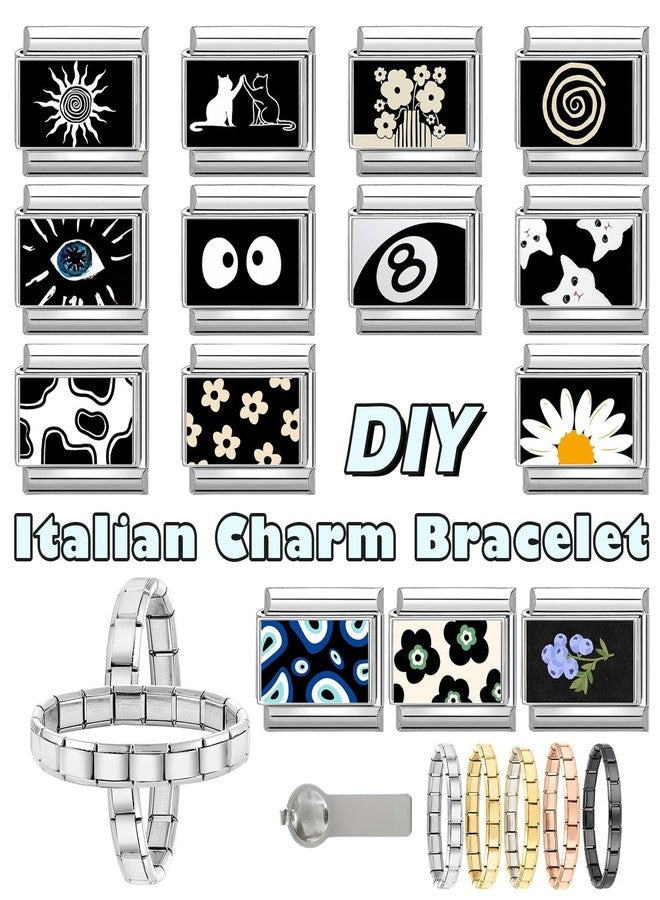 papasgix 11Pcs Italian Charms Set, 10mm*9mm Silvery Italian Charm Bracelet Link Black Patterns Stainless Steel DIY Jewelry Gifts (Heart) - Image 4