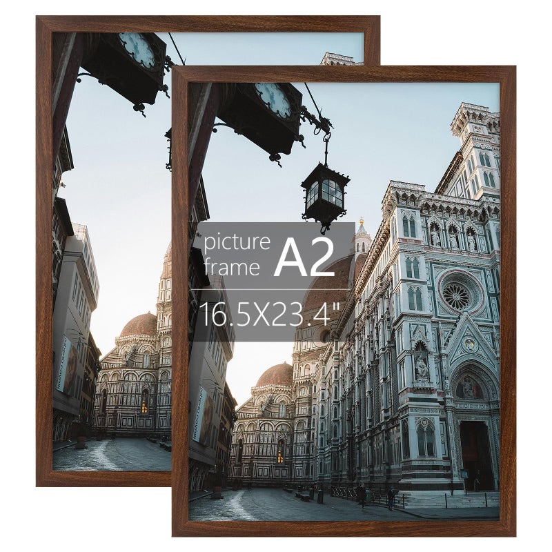 Golden State Art A2 Frame with Plexiglass Engineered Wood 165 x 234 inch Large Poster Frame  Horizontal and Vertical Display for Wall  Set of 2 Dark Brown