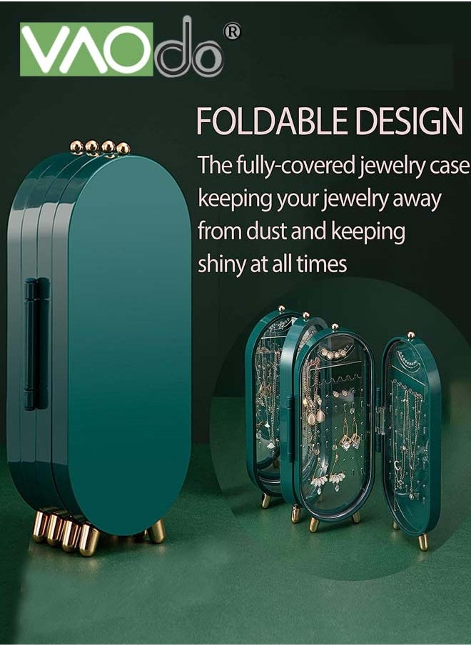 4-layer Foldable Jewelry Storage Box Visible and Easy to Take Jewelry Display Cabinet with Mirror Large Capacity Moisture-proof Ash-proof Storage Box