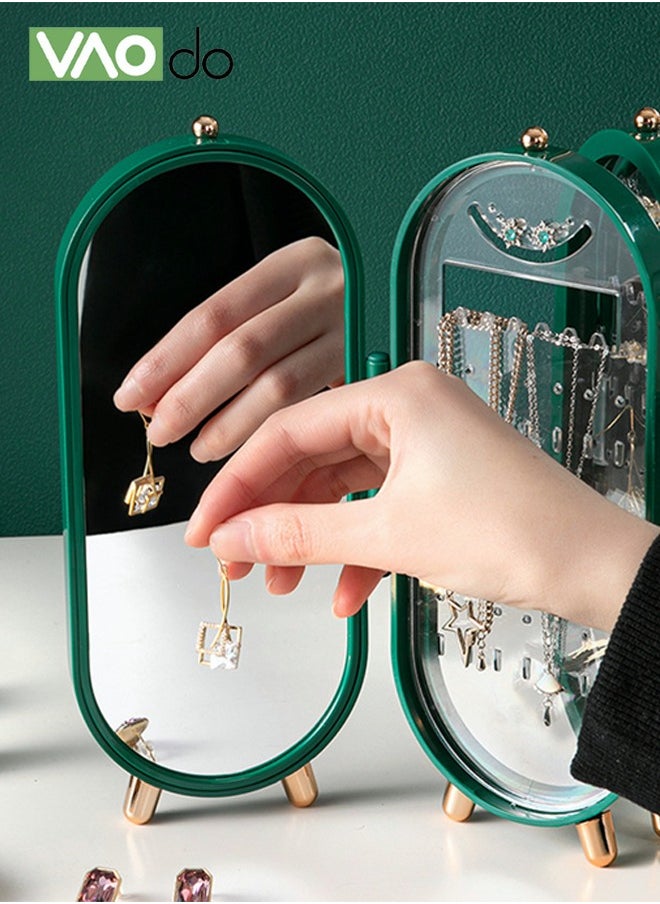 4-layer Foldable Jewelry Storage Box Visible and Easy to Take Jewelry Display Cabinet with Mirror Large Capacity Moisture-proof Ash-proof Storage Box