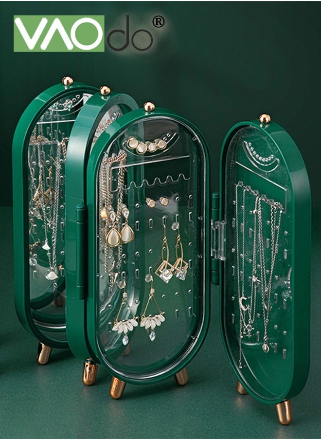 4-layer Foldable Jewelry Storage Box Visible and Easy to Take Jewelry Display Cabinet with Mirror Large Capacity Moisture-proof Ash-proof Storage Box