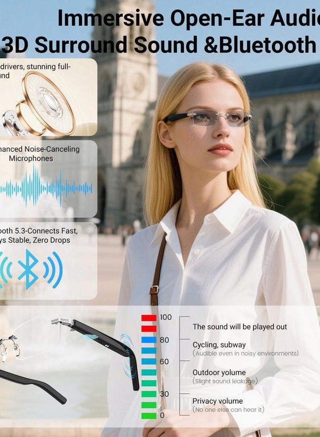 Jacuate AI Smart Bluetooth Glasses for Men and Women with Chat GPT, Translation Glasses with 115 Languages and Rimless Photochromic Lens, Hands-Free Calls, UV Protection Translator Sunglasses for Music, work - Image 5