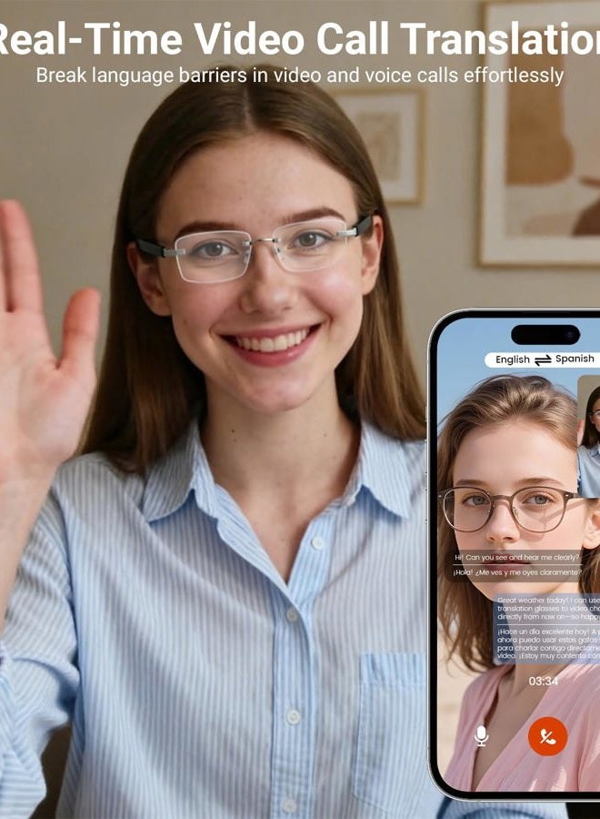 Jacuate AI Smart Bluetooth Glasses for Men and Women with Chat GPT, Translation Glasses with 115 Languages and Rimless Photochromic Lens, Hands-Free Calls, UV Protection Translator Sunglasses for Music, work - Image 4