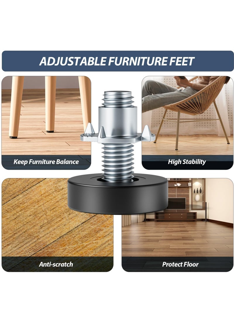 CMGTYYD. مسويات أثاث، أقدام تسوية أثاث مع صواميل على شكل حرف T، 12 قطعة من مسويات قابلة للتعديل بخيوط 1/4 بوصة - 20 UNC، ومسويات أرجل طاولات تُثبّت بالبراغي للطاولات والكراسي وأرجل المقاعد والخزائن. - Image 5