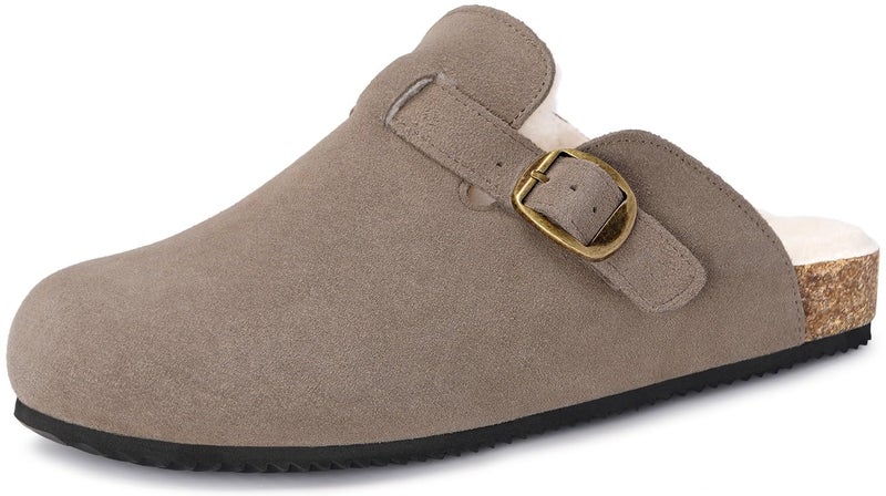 Intini Womens Fur Lined Suede Clogs Mens Fuzzy Leather Mules Cork Footbed Slip On Winter Potato Shoes with Arch Support Dark Brown 12 Women/11 Men - Image 3