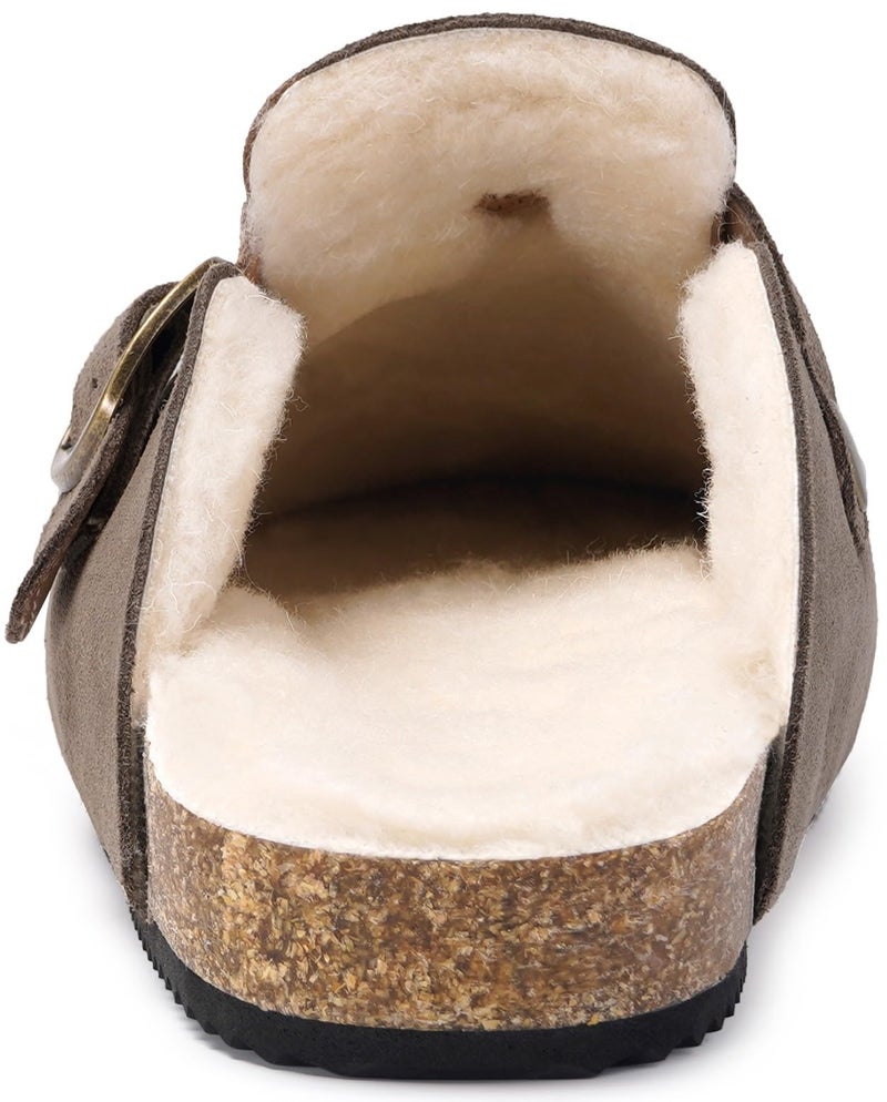 Intini Womens Fur Lined Suede Clogs Mens Fuzzy Leather Mules Cork Footbed Slip On Winter Potato Shoes with Arch Support Dark Brown 12 Women/11 Men - Image 5