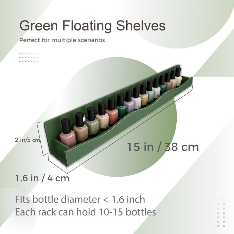 YMVV 6 Pack Nail Polish Wall Mounted Shelf,15 Inch Nail Polish Floating Shelves for 66-90 Bottles Multi-Purpose,Ideal Gift, Great Display for Salons Retailers,Dark Green - Image 3