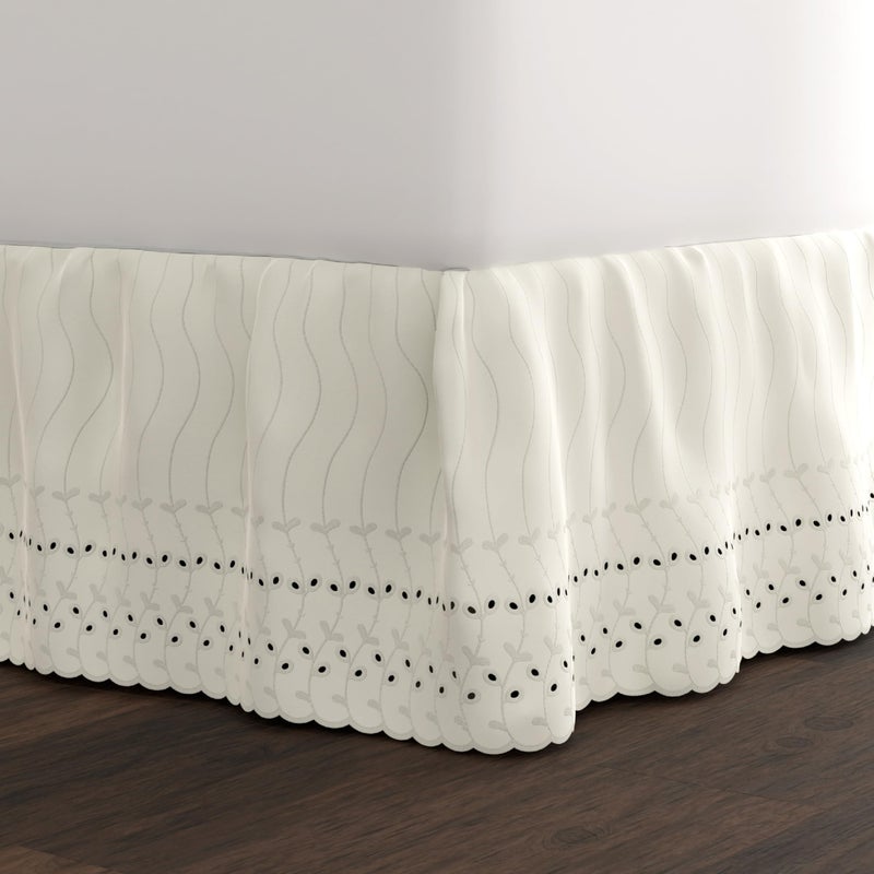 Fresh Ideas Eyelet Bed Skirt, Ruffled Design, 14 Inch Drop, Embroidered Scalloped Edge, Twin, Ivory - Image 1