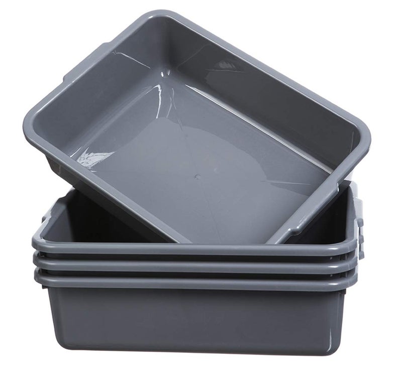 ZHENFAN 4-Pack Commercial Bus Tubs 8L, Grey Plastic Bus Box/Tote, Bus Wash Dish Basin Pans - Image 1