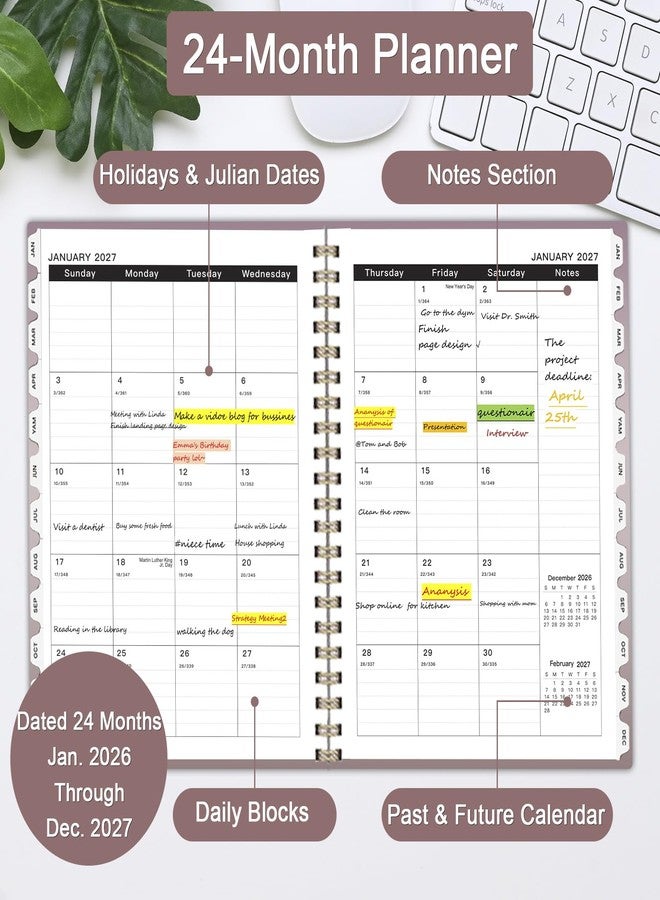 Ymumuda 2026 Monthly Planner - 2 Year Monthly Planner, JAN.2026 to DEC.2027, 8.5" x 11", Large Calendar with Spiral Bound, 24 Coated Tabs,24 Months Perfect for School & Office Schedule, Rose Gold - Image 3