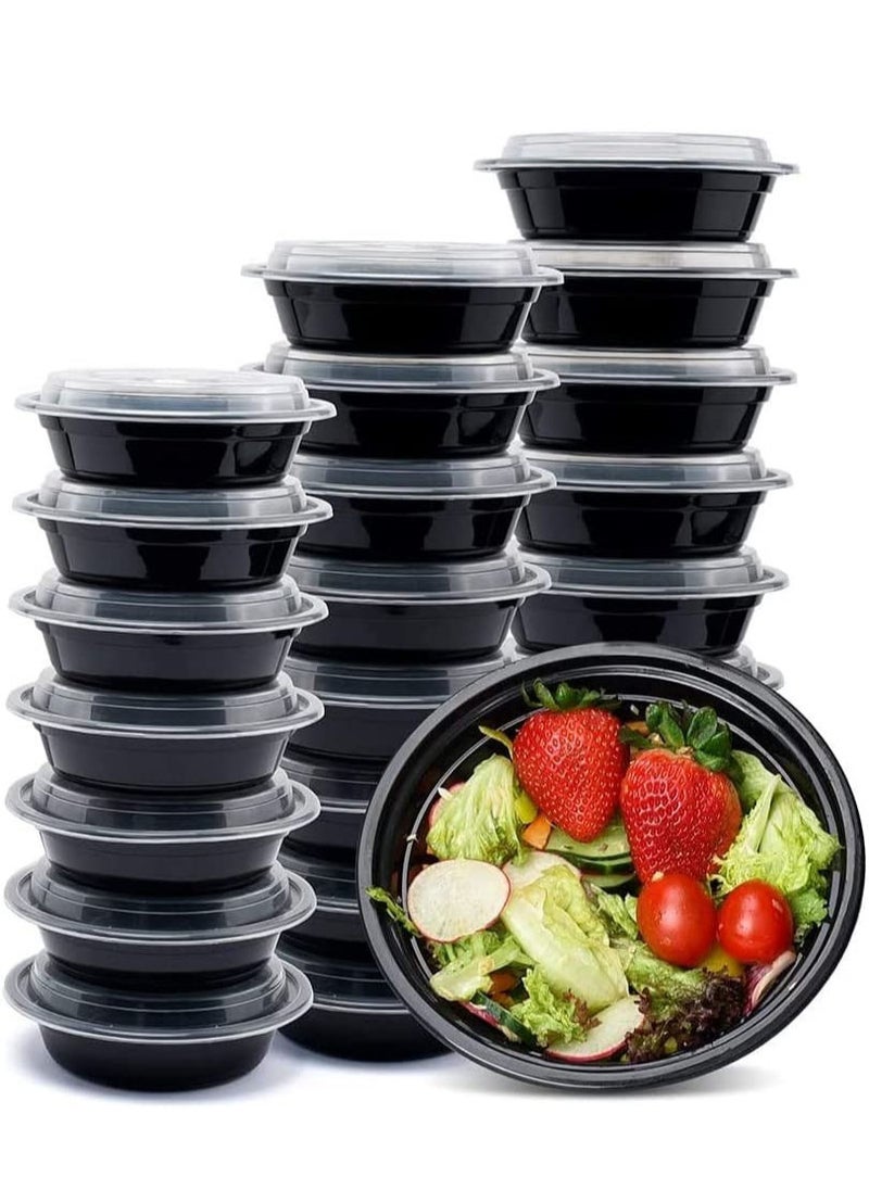 ALSAQER [10 Pack]Round Black Base with Lids Food Storage Container [32 OZ- R0-32]/Disposable Food Container /Meal Prep Containers/Lunch Boxes Microwave/Freezer Safe(1 - Compartment)  - Image 1