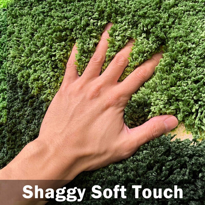 THRILRUG 20"Ã—35" Moss Fluffy Rug,Funny Bath,Mat Rugs Runner for Bedside Dorm Bedroom Hallways Shag Leaf Area Rugs Non Slip,Ultra Soft Washable Kids Pets Carpet for Bedroom,Living Room Forest Green - Image 4
