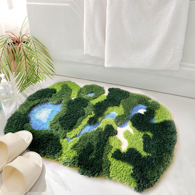 THRILRUG 20"Ã—35" Moss Fluffy Rug,Funny Bath,Mat Rugs Runner for Bedside Dorm Bedroom Hallways Shag Leaf Area Rugs Non Slip,Ultra Soft Washable Kids Pets Carpet for Bedroom,Living Room Forest Green - Image 1