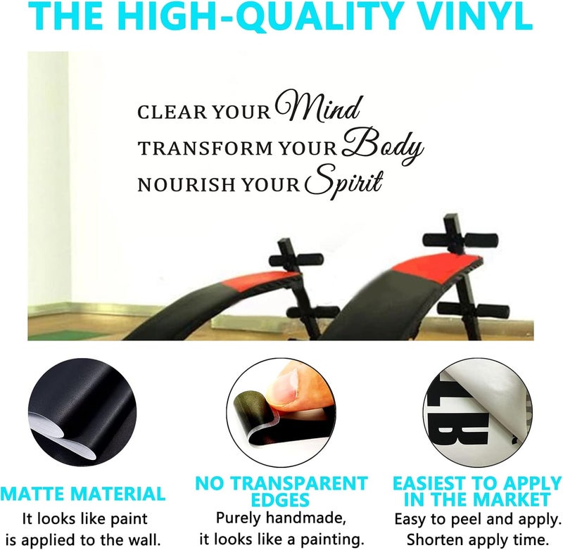 AnFigure Yoga Wall Decor Motivational Wall Decals Easy to Apply Wall Stickers Vinyl Art Quotes Gym Bedroom Garage Living Room Inspirational Positive Poster Home Family Words Signs Clear Your Mind 26X6 - Image 2