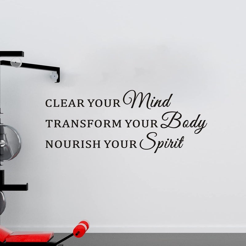 AnFigure Yoga Wall Decor Motivational Wall Decals Easy to Apply Wall Stickers Vinyl Art Quotes Gym Bedroom Garage Living Room Inspirational Positive Poster Home Family Words Signs Clear Your Mind 26X6 - Image 1