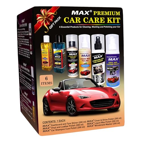 MAX Premium Car Care Kit (Pack of 6 Items of 200 ML Each, 1 Pc Microfiber Cloth 350 GSM, 4 Pcs Foam Applicators and 1 Pc Leather Keychain) for Car Cleaning, Washing, Conditioning, Rubbing and Polishing - Image 2