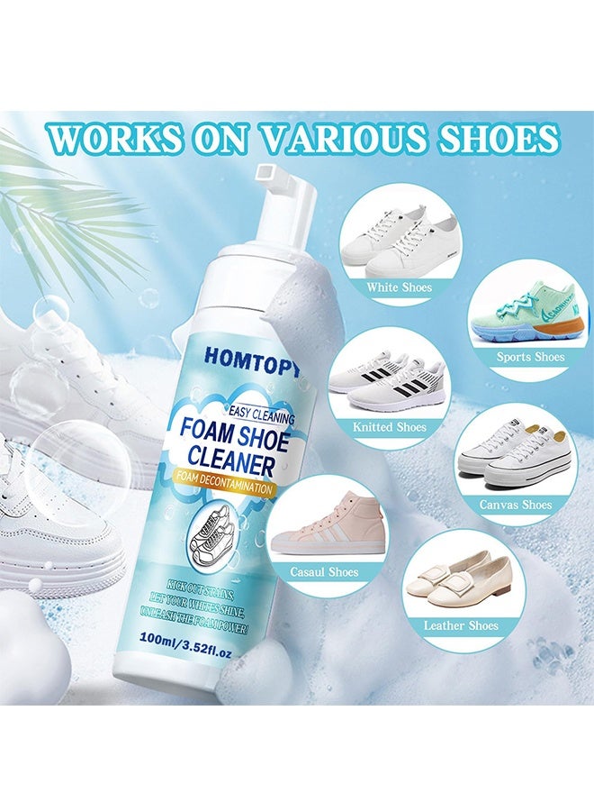 HOMTOPY Foam Shoe Cleaner, White Shoe Cleaner With towel, brush and sponge, Shoe Cleaner Sneakers Kit Removes Dirt And Stain, Sneaker Cleaning Kit For White Shoes, Suede, Leather, Knit, Boots, Canvas, Fabric,100ML - Image 3