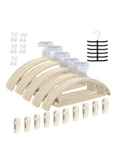 TYCOM Tycom Non-Slip Velvet Hangers - Suit Hangers (50 Pack) Ultra Thin Space Saving 360 Degree Swivel Hook Clothes Hangers Hold Up-to 10 Lbs, for Coats, Jackets, Pants, Dress Clothe- Curved 50pcs Beige  - Image 1