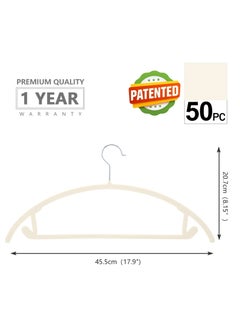 TYCOM Tycom Non-Slip Velvet Hangers - Suit Hangers (50 Pack) Ultra Thin Space Saving 360 Degree Swivel Hook Clothes Hangers Hold Up-to 10 Lbs, for Coats, Jackets, Pants, Dress Clothe- Curved 50pcs Beige  - Image 2
