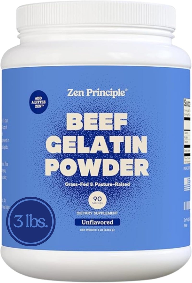 Zen Principle Grass-Fed Beef Gelatin Powder, 3 lb - Unflavored Dietary Supplement for Healthy Hair, Skin, Joints & Nails - Image 1