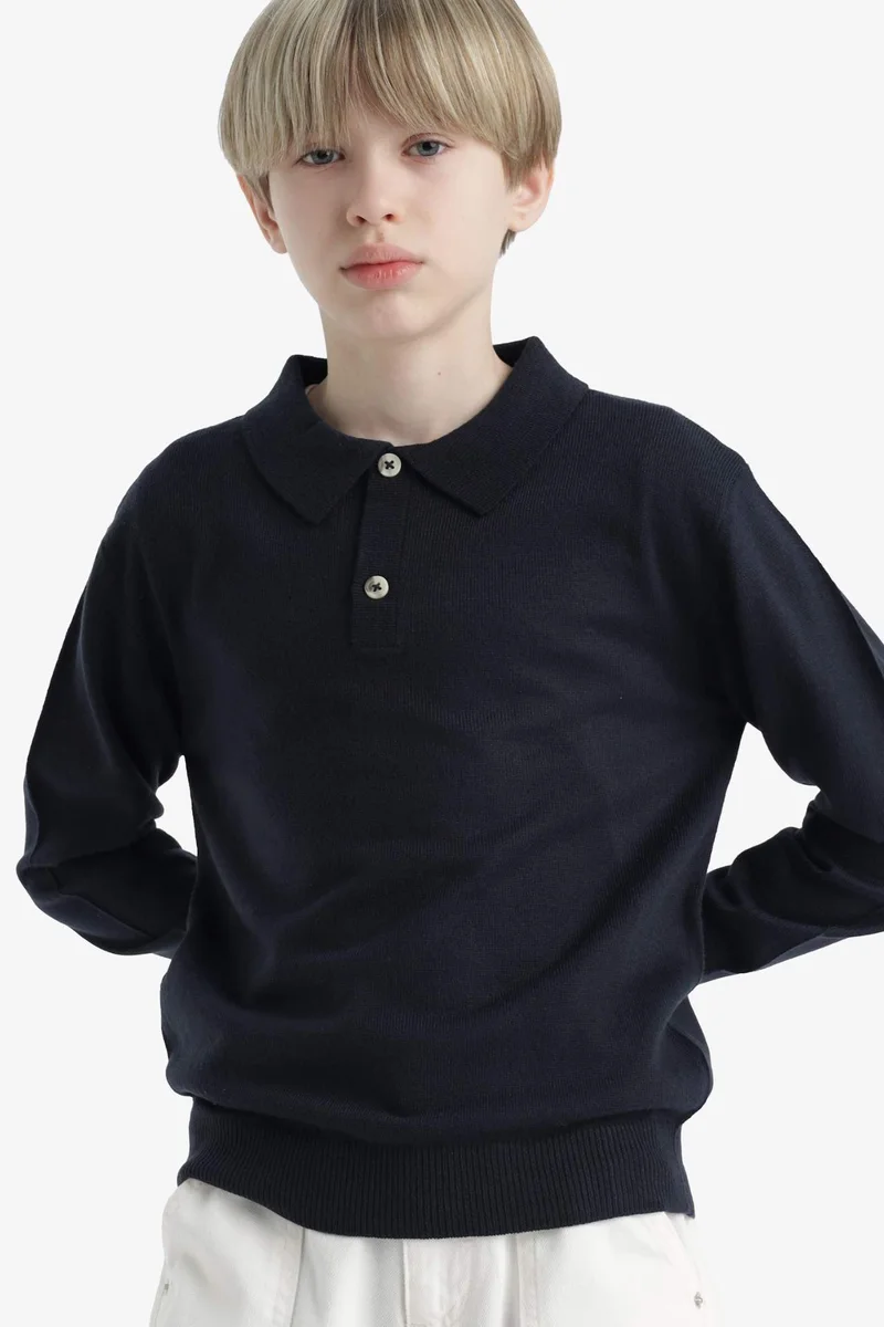 ديفاكتو Boy Regular Fit Polo Collar Pullover
