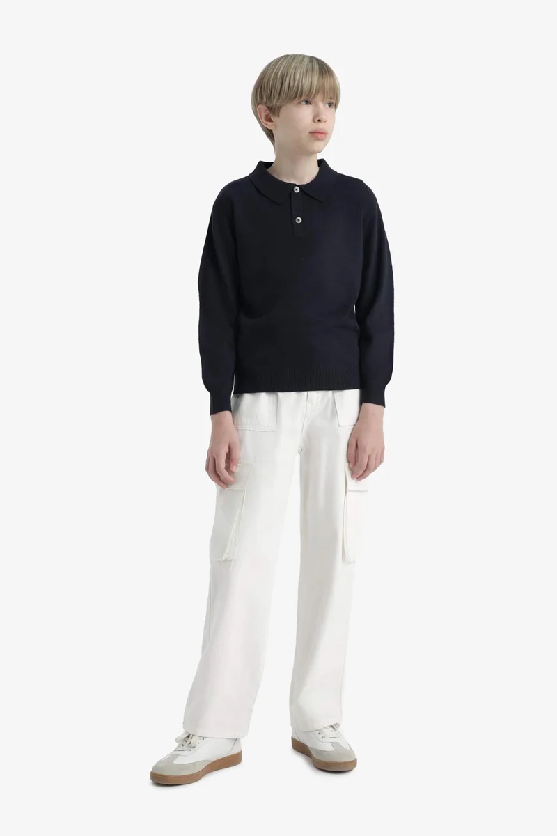 ديفاكتو Boy Regular Fit Polo Collar Pullover