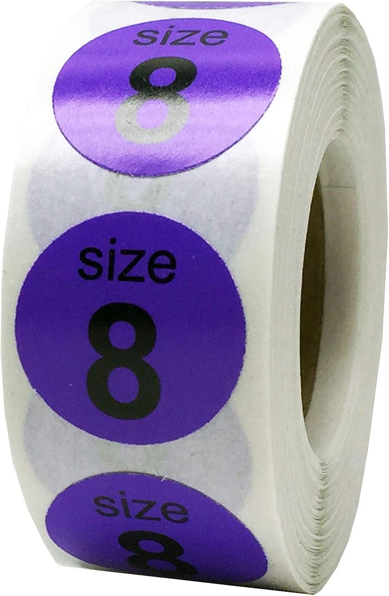 InStockLabels.com Shoe Size 8 Purple Stickers for Retail Clothing – 3/4 Inch Round, 500 Semi-Gloss Adhesive Labels Per Roll for Footwear Inventory, Organization, and Display – Made in The USA - Image 1