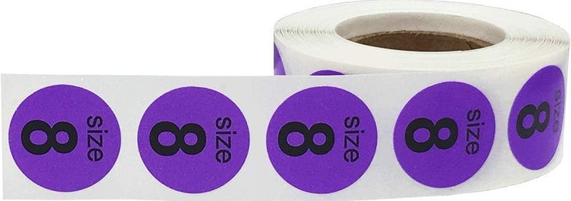 InStockLabels.com Shoe Size 8 Purple Stickers for Retail Clothing – 3/4 Inch Round, 500 Semi-Gloss Adhesive Labels Per Roll for Footwear Inventory, Organization, and Display – Made in The USA - Image 2