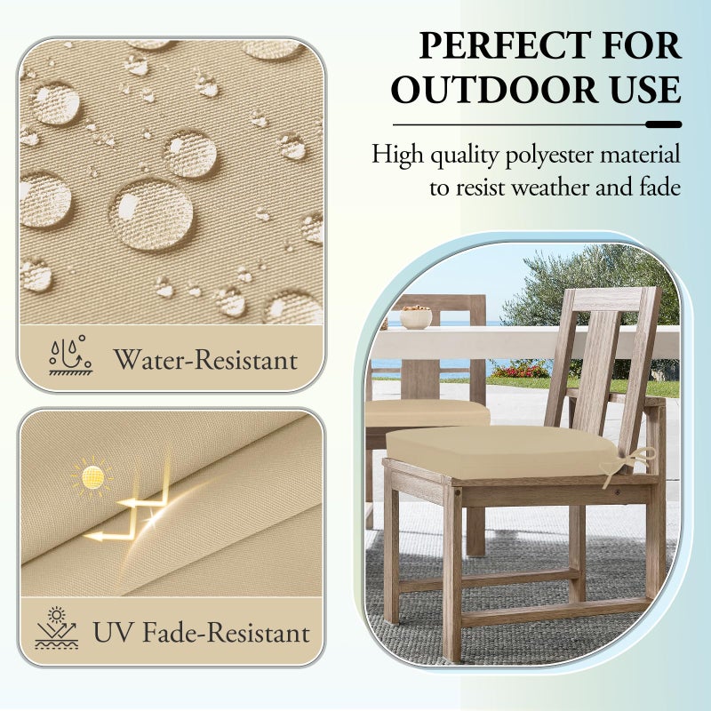Wellsin Outdoor Chair Cushions for Patio Furniture - Patio Chair Cushions Set of 4 - Water Resistant Round Corner Outdoor Seat Cushions 17"X16"X2", Beige - Image 3