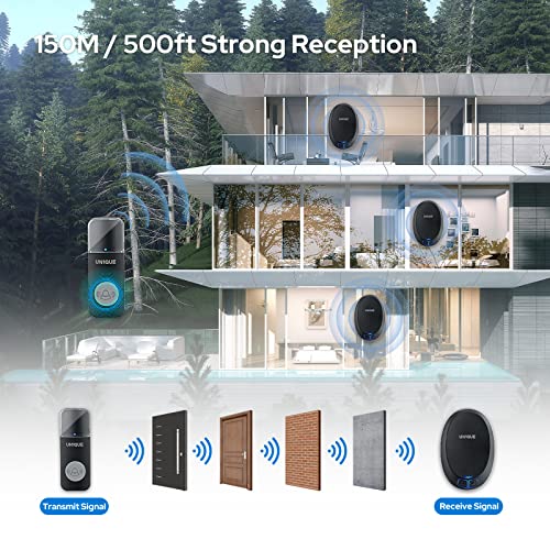 UN1QUE Wireless Door Bell for Home - Small Calling Bell for Office, 1000ft Long Range with 36 Chimes, 100dB Louder Volume, 4 Level Volume, LED Light, IP44 Waterproof (U421) - Image 4