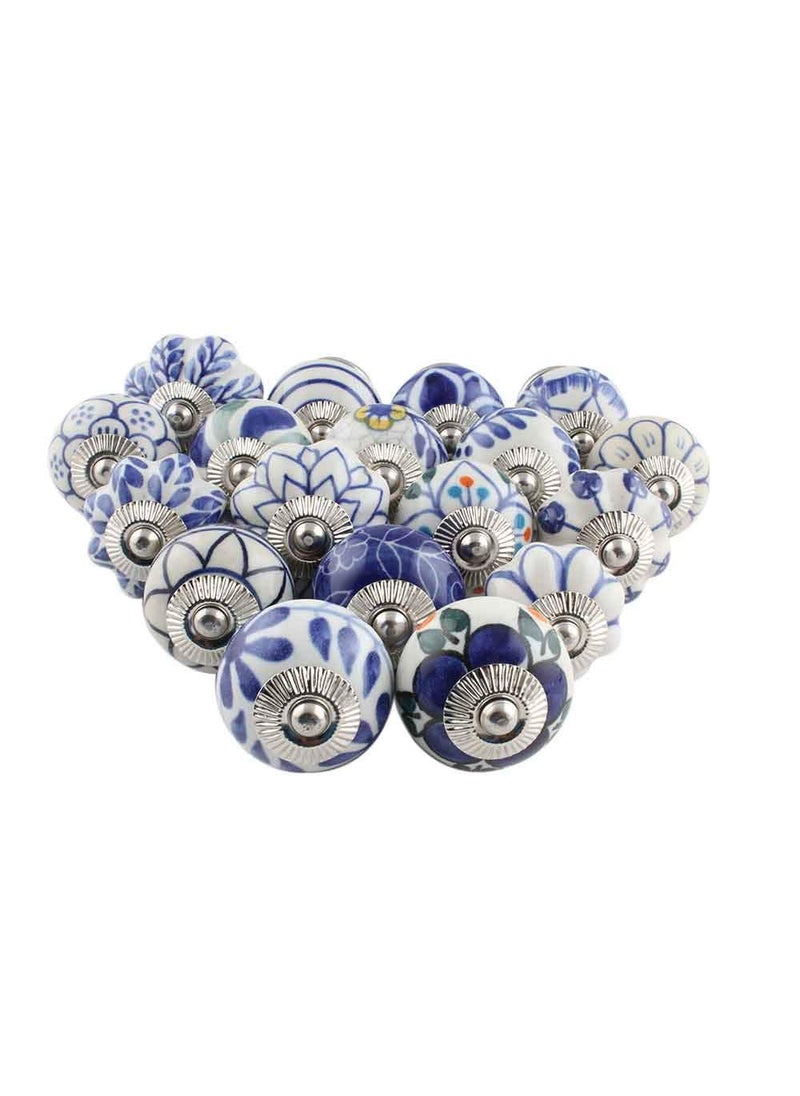 Indian-Shelf IndianShelf Pack of 6 Blue Dresser Knob Ceramic Door Handles Round Drawer Pull Floral Door Pull Drawer Knob Kitchen Drawer Pulls and Knobs Single Hole Cabinet Pulls Furniture Knobs 
