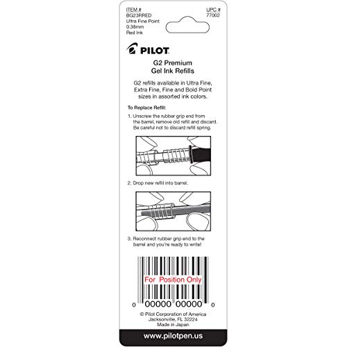 Pilot, G2 Gel Ink Refills, Ultra Fine Point 0.38 mm, Red, Pack of 2 - Image 2