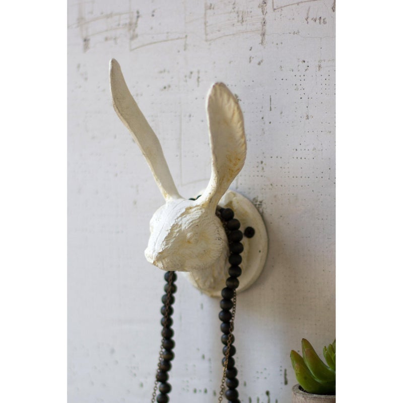 Kalalou Cast Iron Rabbit Wall Hook - Antique White - Image 1