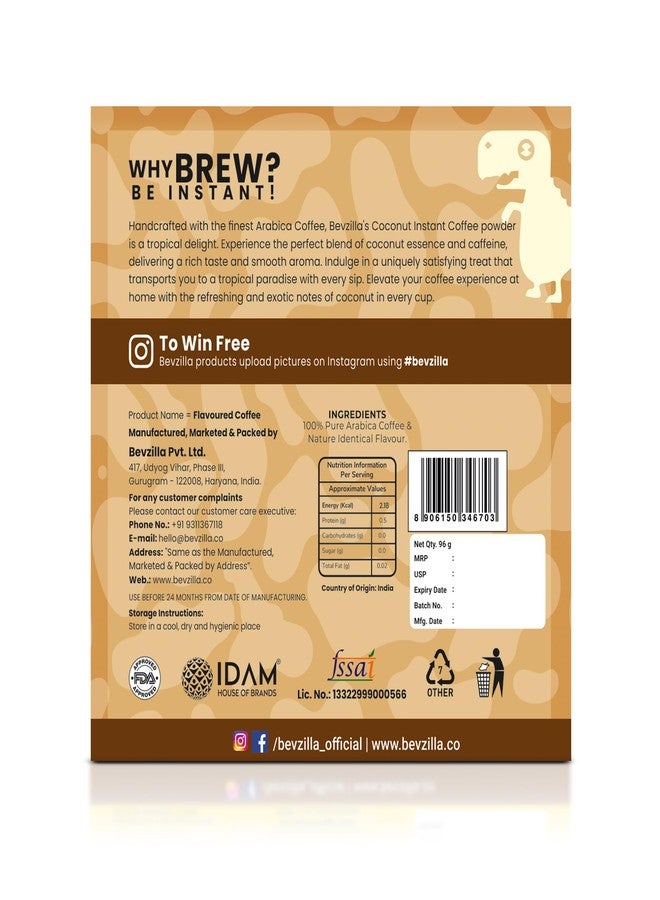Bevzilla 48 Instant Coffee Powder Sachets (Coconut) - 96 Grams | Makes 48 Cups| Arabica Coffee| Easy To Carry| Best For Espresso, Latte, Cappuccino|Enjoy Hot & Cold Coffee - Image 5