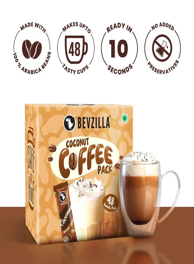 Bevzilla 48 Instant Coffee Powder Sachets (Coconut) - 96 Grams | Makes 48 Cups| Arabica Coffee| Easy To Carry| Best For Espresso, Latte, Cappuccino|Enjoy Hot & Cold Coffee - Image 3
