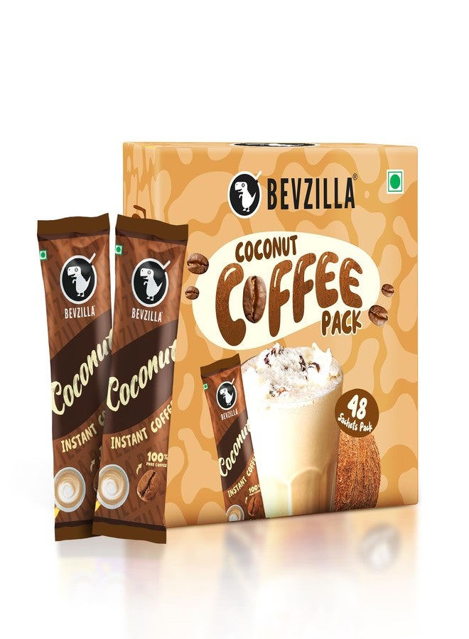 Bevzilla 48 Instant Coffee Powder Sachets (Coconut) - 96 Grams | Makes 48 Cups| Arabica Coffee| Easy To Carry| Best For Espresso, Latte, Cappuccino|Enjoy Hot & Cold Coffee - Image 1