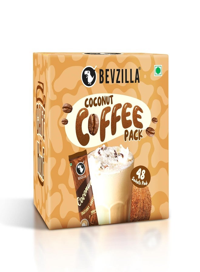 Bevzilla 48 Instant Coffee Powder Sachets (Coconut) - 96 Grams | Makes 48 Cups| Arabica Coffee| Easy To Carry| Best For Espresso, Latte, Cappuccino|Enjoy Hot & Cold Coffee - Image 2